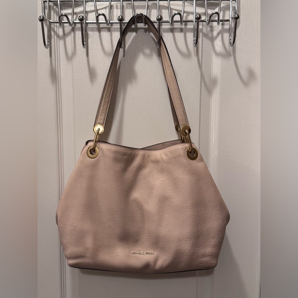 Michael Kors Raven Pebble Soft Pink / Gold Leather Large Shoulder Tote Bag